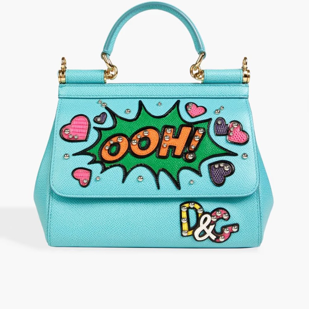 New DOLCE & GABBANA Sicily Embellished Pebbled-leather Tote